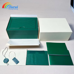 กล่องนาฬิกาสีเขียวลายลูกฟูกแบรนด์ดัง คุณภาพสูง พร้อมการ์ดและถุงกระดาษ ป้ายทำจากหนัง MDF - Product Image 1