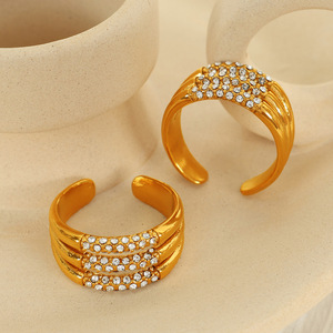 Anillos de Moda con Diseño de Pluma Dorada, Banda Abierta, Engaste Pavé, Ajustables, Joyería Unisex, Regalo - Product Image 3