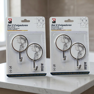 ERP Modern ABS Plastic Round Marble Pattern 2Pc Hook Set 2.0kg Max Weight Capacity Wall Mount Hooks for Home Use - Product Image 4