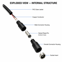Connecteur d'alimentation CC 5,5x2,1 mm, câble d'extension, fiche mâle-femelle, cuivre étamé, fil de 400 mm, OEM personnalisé pour routeurs