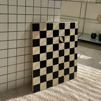 Toile d'art à motif damier optique avec texture tridimensionnelle de feuille sculptée, noir et crème, peinte à la main, décoration murale, vente en gros