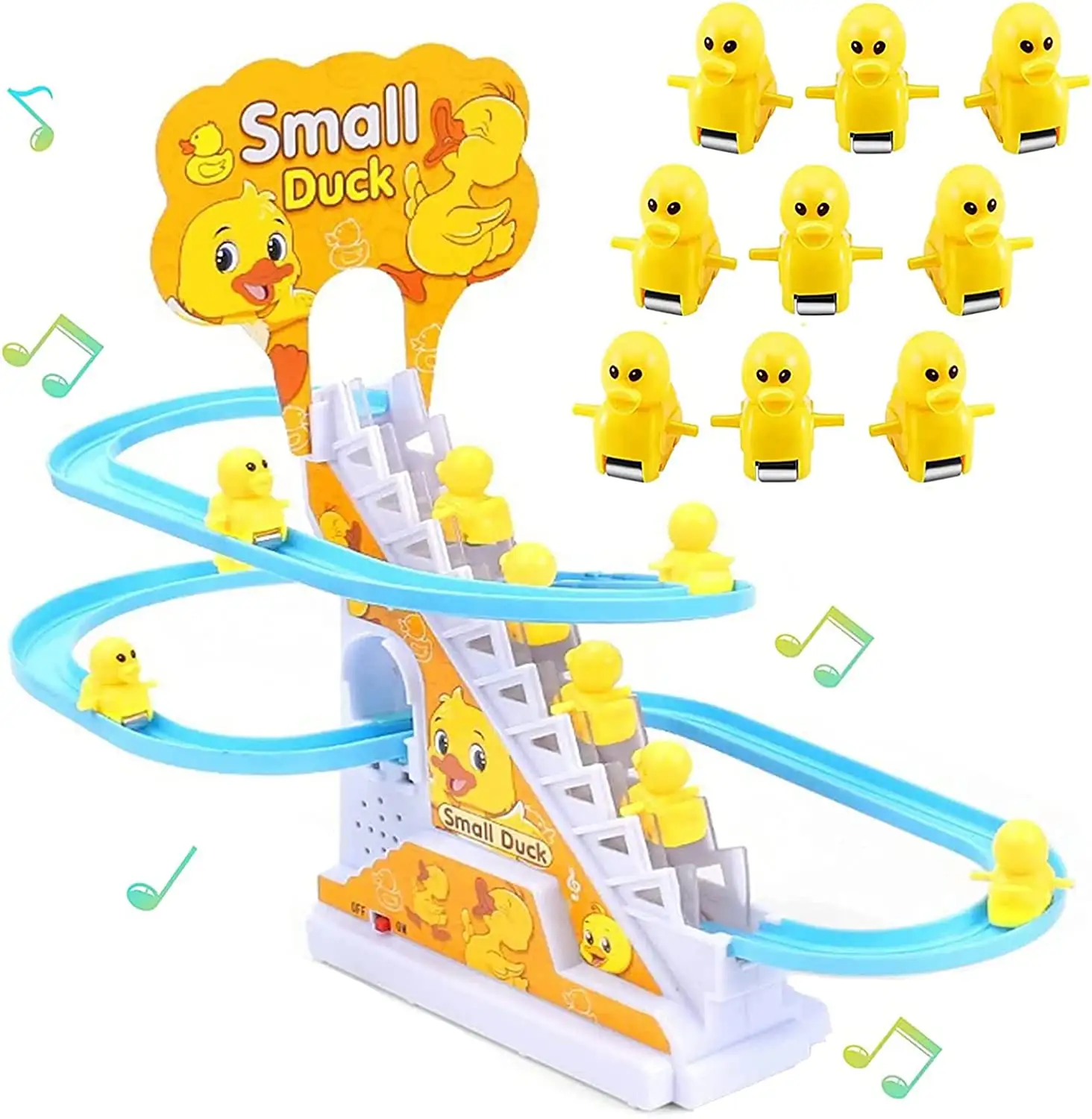 Bán buôn leo lên cầu thang roller coaster Đồ chơi điện theo dõi đồ chơi Led nhấp nháy đèn theo dõi trượt cầu thang khe cắm đồ chơi vịt nhỏ