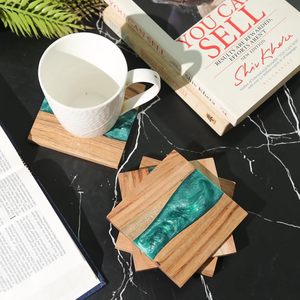 Nuevo Juego de 4 Posavasos de Resina Epoxi y Madera de Olivo para Bar, Cocina, Hogar, Apartamento - Product Image 3