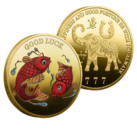 Pièce commémorative plaquée or Koi Éléphant, double face, en métal, design personnalisé, cadeau souvenir