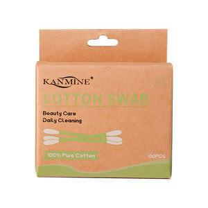 Hochwertige 100 Stück Wattes täbchen Flugzeug loch Hänge karte Bambus stock Wattes täbchen mit Kraft papier box für sanfte Reinigung - Product Image 6