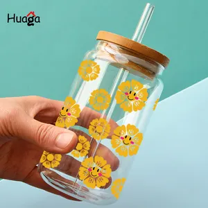 Huaga 16 oz גודל מותאם אישית לוגו מלא צבע uv dtf מדבקת עיוות העברת עבור כוס