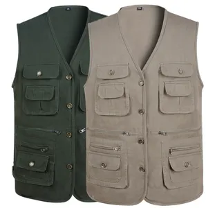 Factory OEM ODM Men's Vest Spring And Autumn Thin Outdoor Button Multi Pocket Fat Plus Fishing Vest