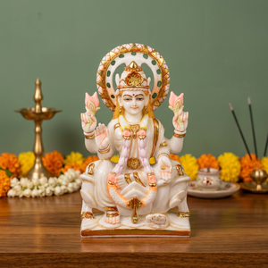 Estatua de la Diosa Laxmi de Resina Hecha a Mano con Polvo de Mármol |   Figuras Religiosas Tradicionales Blancas, Decoración Espiritual para el Hogar y el Templo - Product Image 1