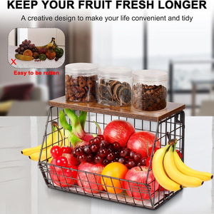 Metal Countertop Storage Rack Rectangle Black <b>Large</b> Capacity Fruit <b>Basket</b> Kitchen Living Room Storage - Product Image 2