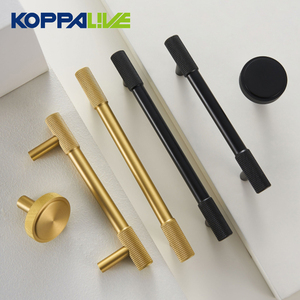 Koppalive Modern Solid Brass Drawer Handle Knurled Kitchen Cabinet <strong>Knob</strong> Gold and <strong>Black</strong> Wardrobe Pulls for Furniture Door - Product Image 1