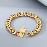 Bracelet cubain personnalisé en acier inoxydable, chaîne hip-hop robuste dorée avec fermoir boîte, bijoux pour homme personnalisés