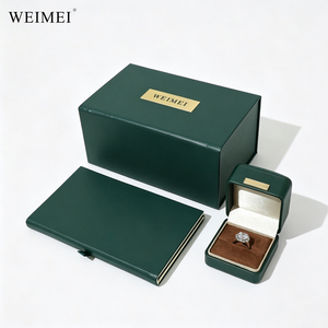 WEIMEI Factory Bulk Custom Logo Luxury Green Blue PU Leather Ring Necklace <b>Box</b> with Handbag and Logo <b>Card</b> Jewelry Packaging Set - Product Image 5