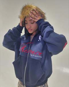 Yingling personnalisé poids lourd lavage à l'acide unisexe sérigraphie sweats à capuche Vintage soleil délavé brut Boxy sweat à capuche zippé sweats à capuche - Product Image 5