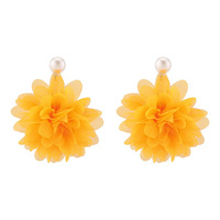 Pendientes de flores de tela colorida de playa Bohemia a la moda para mujer, pendientes de flores exagerados coloridos hechos a mano con perlas de verano