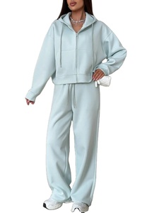 Bầu Trời Màu Xanh Của Phụ Nữ Thể Thao Đặt Bán Buôn Trống Áo Áo Khoác Và Theo Dõi Quần Thoáng Khí Hai Mảnh Ropa Deportiva Mujer - Product Image 3