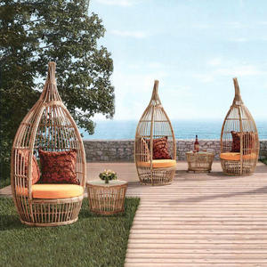 Cama Redonda de Ratán para Exteriores, Acolchada, Estilo Bohemio, Muebles de Patio para Balcón o Piscina - Product Image 2