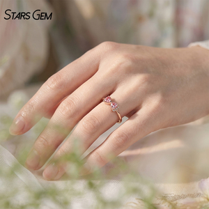 แหวนเพชรรูปหัวใจสีชมพูโรสโกลด์ Starsgem ประดับเพชรรอบด้าน สไตล์โบว์น่ารักสำหรับผู้หญิง - Product Image 4