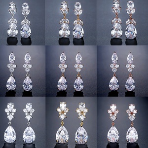 RAKOL EP2218 Latest Luxury <strong>Dangle</strong> Design Of Cubic Zirconia <strong>Earrings</strong> Wholesale Women's Silver Bridal <strong>Diamond</strong> Engagement <strong>Earrings</strong> - Product Image 4