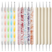 Ensemble de 5 outils de manucure double embout, kit de nail art, pinceau à ongles double tête pour gel UV et stylo à pois, pour dessin et peinture acrylique sur cristal