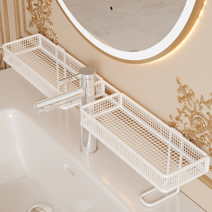 Étagère rectangulaire blanche pour lavabo de salle de bain, sur pied, sans perçage, pour articles de soins personnels - Product Image 1
