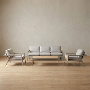Ensemble <span class=keywords><strong>de</strong></span> <span class=keywords><strong>salon</strong></span> <span class=keywords><strong>de</strong></span> <span class=keywords><strong>jardin</strong></span> minimaliste <span class=keywords><strong>de</strong></span> luxe avec structure en <span class=keywords><strong>aluminium</strong></span> antirouille et table <span class=keywords><strong>effet</strong></span> <span class=keywords><strong>bois</strong></span> pour une utilisation en toute saison dans les complexes hôteliers - Product Image 4