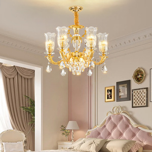 Lámpara de araña de cristal de estilo europeo, fuente de luz LED E27 redonda de múltiples cabezales para sala de estar, dormitorio, comedor, uso doméstico - Product Image 2