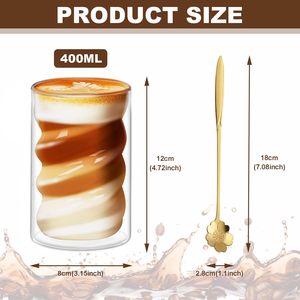 Ensemble de tasses à café en <span class=keywords><strong>verre</strong></span> à <span class=keywords><strong>double</strong></span> <span class=keywords><strong>paroi</strong></span> 400 ml 4 pièces 4 cuillères Résistantes à la chaleur Design moderne pour cappuccino/<span class=keywords><strong>latte</strong></span> <span class=keywords><strong>macchiato</strong></span> - Product Image 3