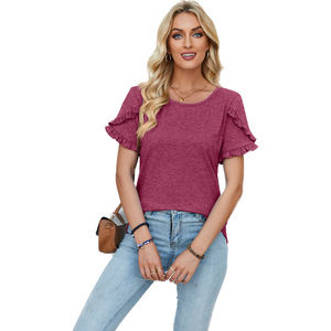 TONGYANG Top Estivo da Donna, Camicetta Casual con <span class=keywords><strong>Collo</strong></span> Tondo e Maniche Corte, <span class=keywords><strong>Camicia</strong></span> Larga con <span class=keywords><strong>Volant</strong></span>, Elegante Top Tinta Unita - Product Image 5