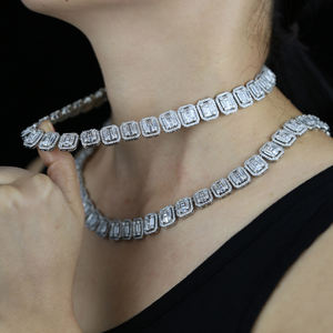 تعزيز مثلج خارج بلينغ النساء قلادة الإثارة بلينغ مستطيل تشيكوسلوفاكيا العنقودية سلسلة الجليد تنس المختنق - Product Image 5