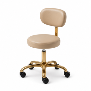 Luxury 4-Piece Salon Equipment Set Beige PU Leather S-Curve Treatment Bed LED Arch Lamp Technician <b>Stool</b> Utility Trolley Gold - Product Image 3