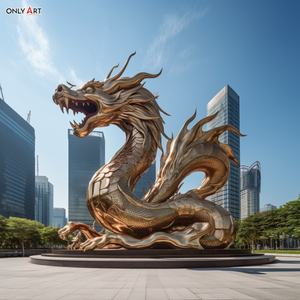 Décoration personnalisée pour espace public d'hôtel Statue de <span class=keywords><strong>dragon</strong></span> chinois de couleur électro en métal polonais Grande sculpture en acier inoxydable doré Loong - Product Image 6