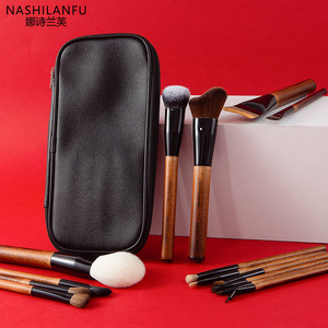 Nashilanfu - Juego de 14 brochas de maquillaje con mango de madera y pelo natural para base, rubor, sombra de ojos y contorno - Product Image 2