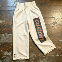 Pantalon de survêtement personnalisé 100% coton, coupe large, taille haute élastique, effet vintage délavé, avec broderie de patchs verticaux effilochés