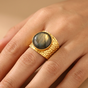 Natural Fire Labradorite Round Stone <b>Ring</b> Vintage 18k <b>Gold</b> Plated Solid Brass <b>Cocktail</b> <b>Rings</b> Unisex Fashion Jewelry Accessories - Product Image 6