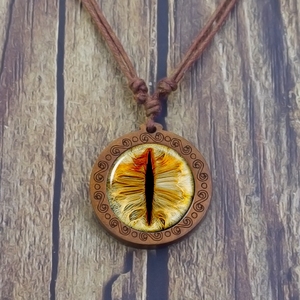 Collier Œil de <span class=keywords><strong>Loup</strong></span>, Pendentif Œil de Dragon, Œil d'Animal Fantastique, Collier en Bois, Cordon en Cuir Ciré, Bijoux Tressés - Product Image 4
