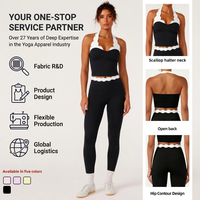 Ensemble de sport pour femme certifié GRS : Vêtements de yoga doux comme du beurre avec bordure en pétales, soutien-gorge dos nu et leggings pour la gym, le fitness et le Pilates