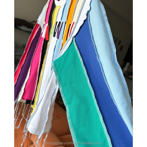 Tùy chỉnh độc đáo không đồng đều tua HEM Áo Thun Thời Trang Dạo Phố cổ điển màu khối chắp vá dài tay áo TEE Mens đau khổ t Áo sơ mi cho nam giới - Product Image 4