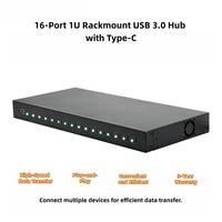 Hub industriel USB 2.0 OEM, 16 ports Type C, transfert de données 480 Mbps, sortie 200 W sur un seul port, 5 V 2100 mA, montage en rack métallique
