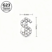 Piercing d'oreille en titane ASTM F136 avec signe dollar et zircon cubique, filetage interne M0.9, dos plat, style Hip Hop Streetwear, pour un look personnalisé et affirmé
