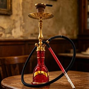 Chicha rouge dorée à un tuyau en acier inoxydable givré, ensemble de fumage avec tuyau pour bar, cadeau, voyage - Product Image 6