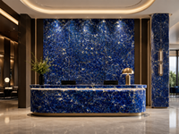 Dalle de marbre bleu cloisonné, pierre à veines bleues polie, panneau mural TV, plateau de lavabo, comptoir de bar, plateau de table ronde, plateau de console