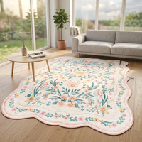 Tapis floral rose 5x7 fait à la machine pour chambre de fille, chambre d'enfant, chambre de bébé, à bords festonnés, lavable, antidérapant, mignon, doux, style bohème, pour chambre d'enfant, dortoir, salle de jeux