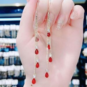 Pendientes colgantes hipoalergénicos de alambre largo con borlas, cadena, circonita y cristal para mujer - Product Image 5
