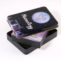 Kartu Tarot 78 Foil hitam kustom desain unik kartu Tarot bulan kustomisasi kotak timah besi kartu Tarot