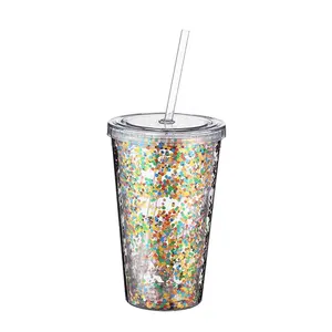 Hot Selling Good Quality double wall tumbler plastic doubled walled plastic tumblers with lids and straws wholesale