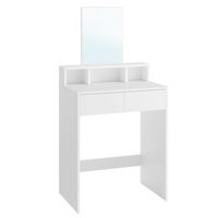 Table de toilette blanche moderne avec grand miroir, 2 tiroirs, 3 compartiments