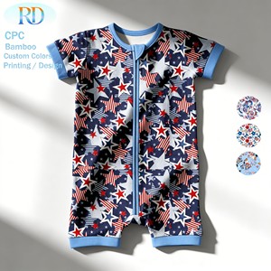 Tutina a maniche corte in bambù RD Patriotic - Tutina con cerniera a stelle e strisce per il 4 <span class=keywords><strong>luglio</strong></span> per neonati e bambini piccoli - Product Image 2