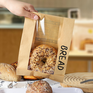 Brown Kraft Resealable Tin Tie Packaging Bags with Clear <b>Window</b> Printed BREAD for Toast Bagel Pastry Bakery Food - Product Image 2