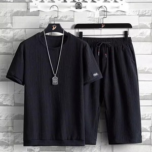 Conjunto de Dos Piezas de Seda de Hielo para <span class=keywords><strong>Hombre</strong></span>, Camiseta Deportiva Casual de Verano de Manga Corta con Pantalones Cortos, Atuendo Moderno y Combinable - Product Image 3