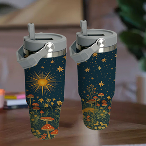 แก้วน้ำเก็บอุณหภูมิ 30 ออนซ์ ลายพระอาทิตย์ พระจันทร์ และเห็ด พร้อมหูจับ สไตล์โบโฮ ท้องฟ้าเต็มดาว แก้วเดินทาง สินค้าจากสหรัฐอเมริกา ของขวัญสุดเท่สำหรับคนรักธรรมชาติและสไตล์โบโฮ - Product Image 2